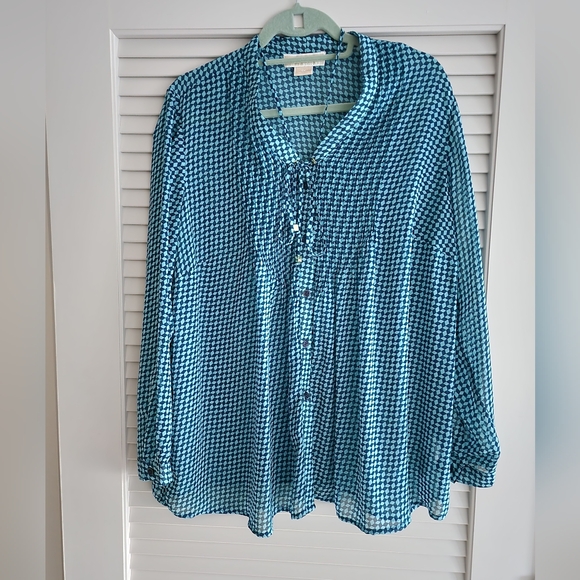 Michael Kors Turquoise and Navy Blouse Size 1X - Picture 1 of 5